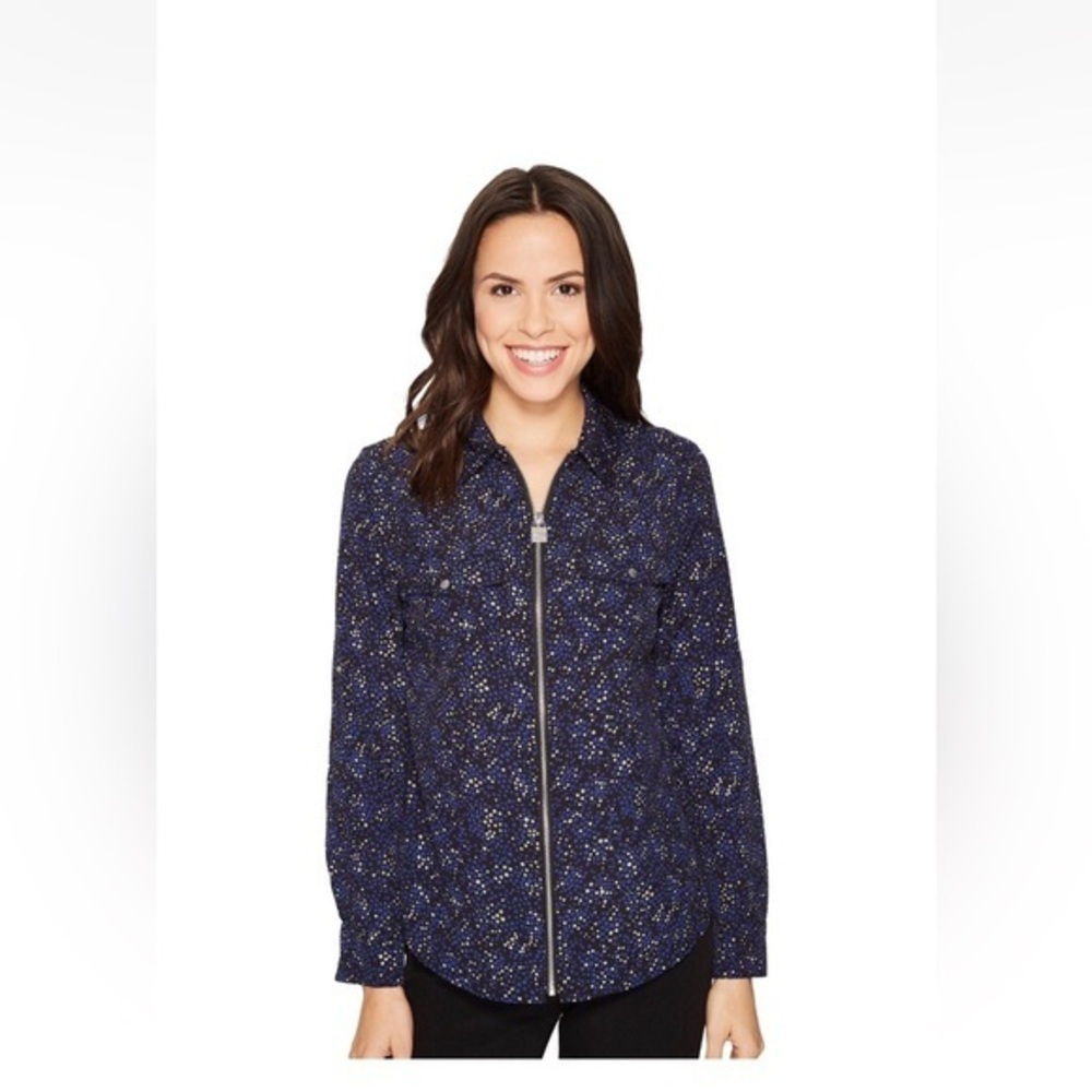 Michael Kors Navy and Gold Women's Full Zip Top Size M